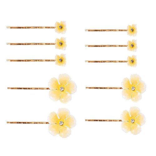 Fodattm 10PCS Fashion Flower Bobby Pin Hair Clips Wedding Bride Metal Hair Pins Side Clip for Women Lady (Yellow)
