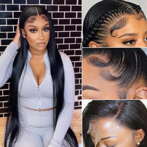 Lipai Hair Straight Lace Front Wigs Human Hair Pre Plucked 13x4 HD Transparent Lace Frontal Wigs Human Hair Natural Hairline 220% Density Glueless Brazilian Virgin Human Hair Wigs for Black Women