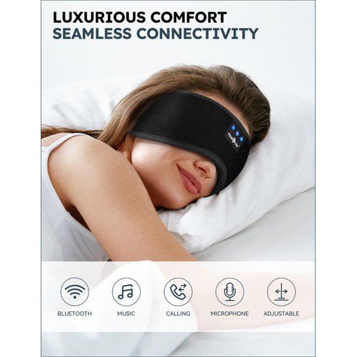 MUSICOZY Sleep Headphones, Bluetooth 5.2 Sleep Mask Headband Headphones Sleeping Eye Mask, Wireless Music Earbuds Earphones with HD Headphones Ultra-Thin Stereo Speakers for Side Sleepers Men Women