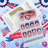 4th of July Press on Nails Blue Red French Tip Fake Nails Polka Dots White Star Full Cover Tip Glue on Nails Patriotic Independence Day Nail Design Short Square False Nails for Women Acrylic Nails