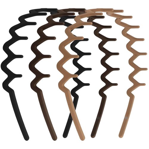 FASOTY Set of 3 Zig Zag Headbands Plastic Hair Bands Men Women Headbands Non Slip Sharks Tooth Hair Comb Headband 90s Wavy Headband Mens Headband with Teeth Black Neutral Colors