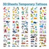 30 Sheets Temporary Tattoos Kit for Kids, Fake Cute Tattoo Stickers Waterproof, Birthday Party Favor（Dinosaur & Sea Animal & Vehicle)