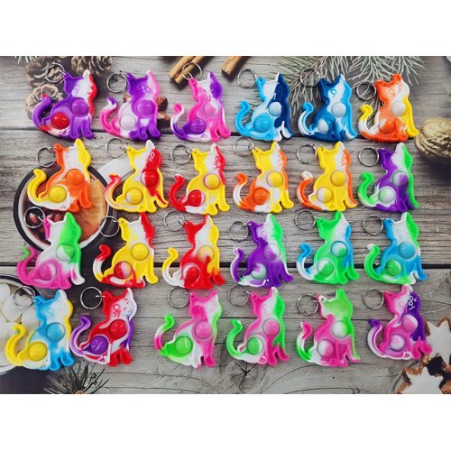 HOZKEAP 50 Packs Bulk Cat animal Backpack Mini Pop Rainbow Keychain fidgets Bubble Toys for Kids Children Classroom Students gifts from Teacher, Birthday Party Favors