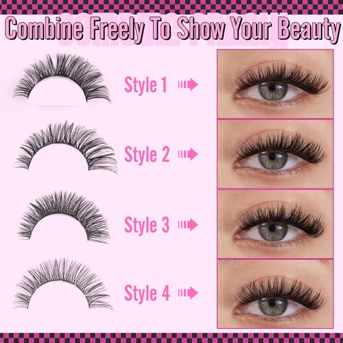 Lashes Extension Kit Lashes Clusters Individual Lashes Kit 4 Styles DIY Eyelashes Extension Kit with Lash Bond and Seal Mascara Brush Lash Applicator Eyelashes Clusters(10-16MM,132Pcs)