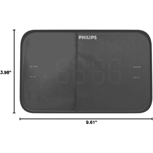 Philips Digital Alarm Clock Radio, FM Radio Alarm Clocks for Bedrooms, Dual Alarm Clock Radios for Bedroom with Battery Backup, Sleep Timer Function, Easy Snooze and Large LED Display - Black