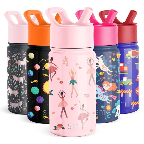 Simple Modern Kids Water Bottle with Straw Lid | Insulated Stainless Steel Reusable Tumbler for Toddlers, Girls | Summit Collection | 14oz, Pink Ballerina