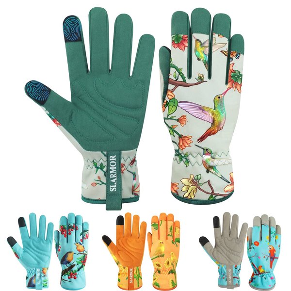 SLARMOR Leather-Gardening-Gloves for Women - Thorn-Proof Work-Gloves with Touch Screen for Weeding, Digging, Planting,Pruning Yard garden Gloves -Small