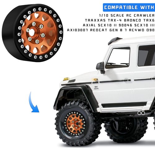 GLOBACT Aluminum 1.9 Inch Beadlock Wheels RC Wheel Rim Set Wheel Hub for 1/10 RC Crawler TRX4 TRX6 Axial SCX10 I II III 90046 AXI03007 Redcat GEN7 GEN8 RC4WD D90 12mm Hex (4Pcs Black Orange)