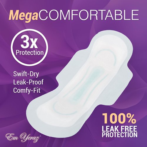 Em Yeraz Women Sanitary Pads, Ultra-Thin, Fast Absorbency with Wings, Size 5, 30 Count, Day use