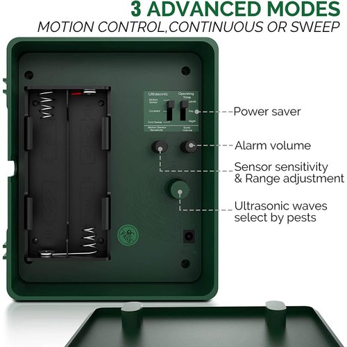 ASPECTEK Yard Sentinel Ultrasonic Animal Repellent, Waterproof Ultrasonic Cat Fox Repeller with Motion Detector, Pet Dog Deterrent, Rabbit Rat Scare for Garden Yard Field Farm, 4 Key Remote (UK Plug)