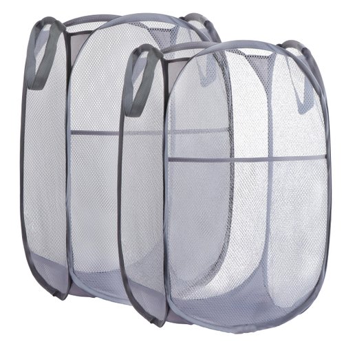 Collapsible Mesh Laundry Basket，Pop Up Laundry Hamper-Easy Storage, Ideal for Home and Travel Use (2 dark gray)