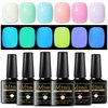 MTSSII Glow in the Dark Gel Nail Polish 6 Colors Luminous Jelly Gel Polish Set Fluorescent Bright Pink White Blue Purple Glow Effect Soak Off UV Nail Polish Kit Christmas Halloween Gifts for Women