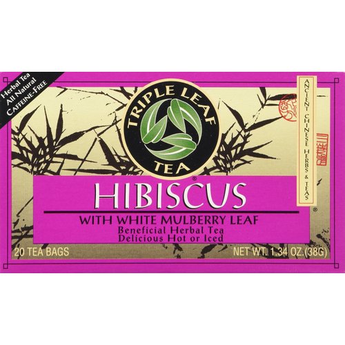 Triple Leaf Tea Bags Hibiscus White Mulberry, 1.34 Oz, 20 Count