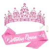 Atoden Pink Birthday Crown and Birthday Queen Sash Tiara Birthday Girls Crystal Crown for Women Princess Birthday Party Decorations Rhinestone Happy Birthday Accessories for Party Birthday Gifts
