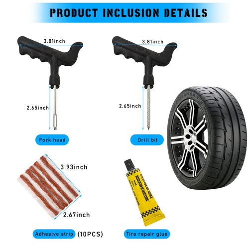 Suvnie 13 PCS Tire Repair Kit, T-Handle Tire Repair Tools with 10 Rubber Strings to Fix Punctures and Plug Flats, Essential Tire Repair Set for Car Truck Motorcycle ATV UTV Tractor