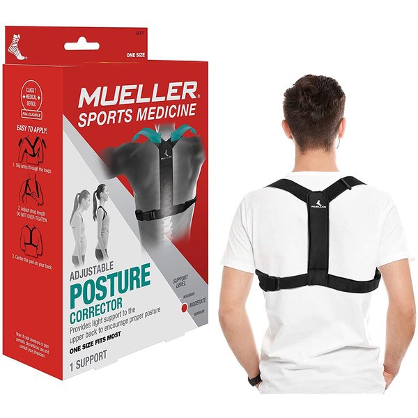 Mueller 66117-1 Posture Corrector for Women and Men, Adjustable, One Size, Black