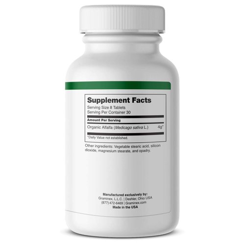 Graminex Alfalfa Tablets - Non-GMO Green Superfood Supplement with Vitamins, Minerals, Amino Acids - 240 Tablets