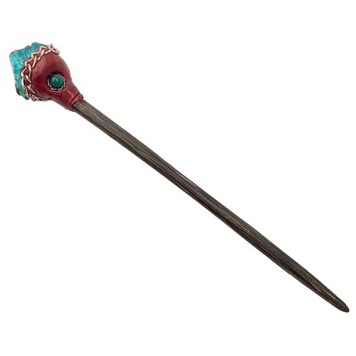 Natural Raw Healing Gemstone Crystal Chonta Wooden Hair Stick Pin - Womens Fashion Handmade Gifts Boho Reiki Accessories (Teal Chrysocolla)