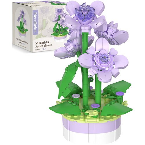 PieceRelax Flower Bouquet Building Decoration Set - Artificial Flowers Mini Bricks Potted Violet - Home Accessories or Best Gift Valentine Décor for Him and Her Botanical for Adults [KZ1029]