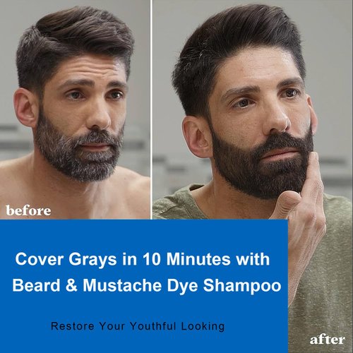 Men’s Black Beard Dye 3 In 1 For Gray Coverage, 10 Minutes Mustache Dye Beard Shampoo for Men, Simpler Root Touch Up & Facial Hair Color, Beard Wash & Conditioner, Long Lasting Beard Tint 200ml