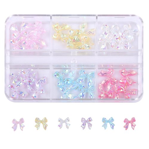 Bow Nail Charms 3D Bow Knot Nail Stud Rhinestones Crystal 1 Box Colorful Bowknot Nail Stones Cute Acrylic Nail Decorations Bows Nail Charm Set for for Woman Girls Nail Art Supplies Accessories（Style7）
