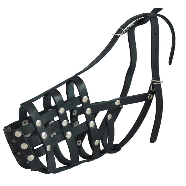 Secure Genuine Leather Mesh Dog Basket Muzzle - German Shepherd Female, Doberman, (Circumference 12", Snout Length 4.5")
