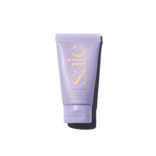 Saie Sunvisor Mini Broad Spectrum Sunscreen Moisturizer with SPF 35 - Hydrating Face Moisturizer & Sunscreen with 100% Mineral Zinc Oxide - Sheer Golden Pearl for a Radiant Glowy Finish (0.5 fl oz)