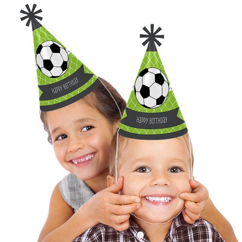 Big Dot of Happiness Goaaal - Soccer - Cone Happy Birthday Party Hats for Kids and Adults - Set of 8 (Standard Size)