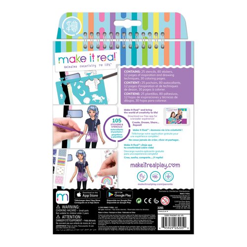 Make It Real: Fashion Design Sketchbook: Pastel Pop! - Includes 105 Stickers & Stencils, Draw Sketch & Create, Fashion Coloring Book, Tweens & Girls, Kids Ages 6+