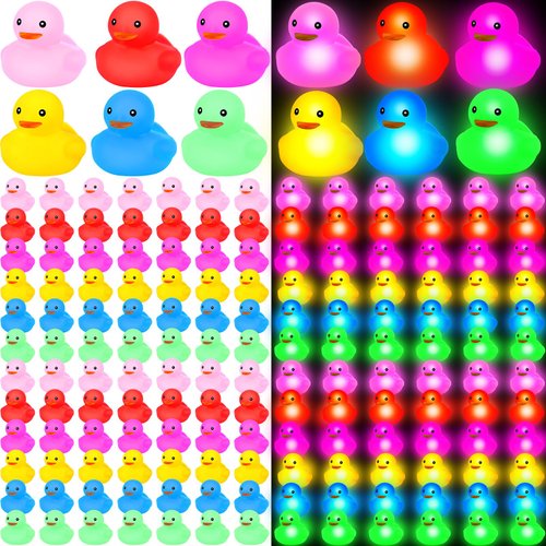Deekin 48 Pcs LED Light Up Rubber Duck 2'' Mix Color Cute Small Ducks Glow Toy for Duck Birthday Party Baby Shower Supplies Party Favors Decor Creative Gift Classroom Prizes (Cute)