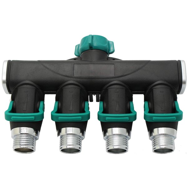 4 Way Garden Hose Splitter Metal Hose Connector, Easy Grip, Easy to Open