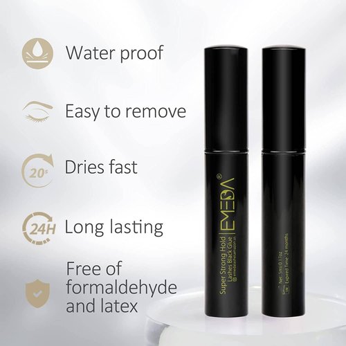 EMEDA Professional Latex Free Eyelash Glue Waterproof Black Lashes Glue Super Strong Hold False Eyelash Glue Best Strip Eyelash Adhesive Suitable for Sensitive Eyes Lash Adhesive