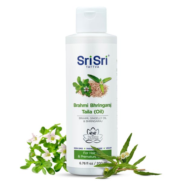 SRI SRI TATTVA Brahmi Bhringraj Hair - Ayurvedic Hair Conditioning Oil - Bacopa Monnieri Natural Herbal Hair Oil - Gotu Kola for Smooth, Healthy Hair and Scalp (6.76 fl oz)