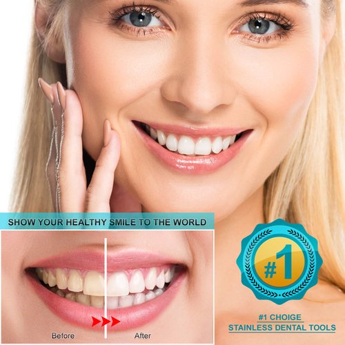 Dental Tools, 6 Pack Teeth Cleaning Tools Stainless Steel Dental Scraper, Pick Hygiene Set with Mouth Mirror, Tweezer Kit for Dentist, Personal Using, Pets - Tooth Tartar Plaque Scraper Remover