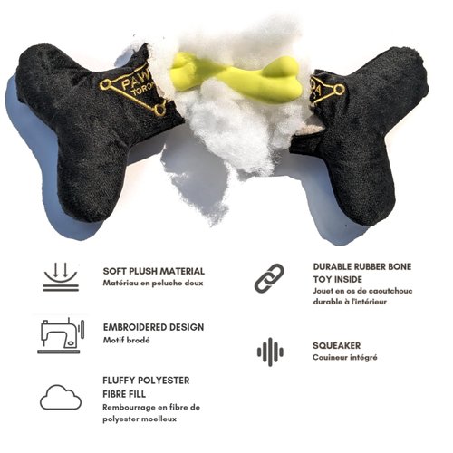 Vanity Fur Pet Shop 2-in-1 Interactive Plush Dog Toy, Stuffed Squeaky Enrichment Chew Toys, Fashion Designer Parody Dog Toy, Squeaker and Rubber Bone Inside | Dogce & Grrbana