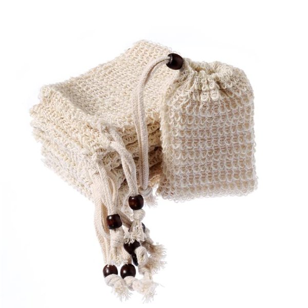 HLLMX 6 Pack Sisal Soap Bag Mesh Soap Saver Bag Natural Sisal Exfoliating Soap Pouch for Foaming Drying Bar Soap, Exfoliating Soap Pocket Soap Holder with Drawstring