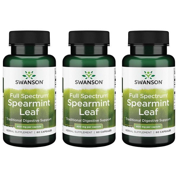 Swanson Spearmint Leaf (Mentha Spicata)-Full Spectrum Herbal Supplement Supporting Digestive Health & Mild Stomach Issues-Natural Formula Supporting Health & Wellness-(60 Capsules, 400mg Each) 3 Pack