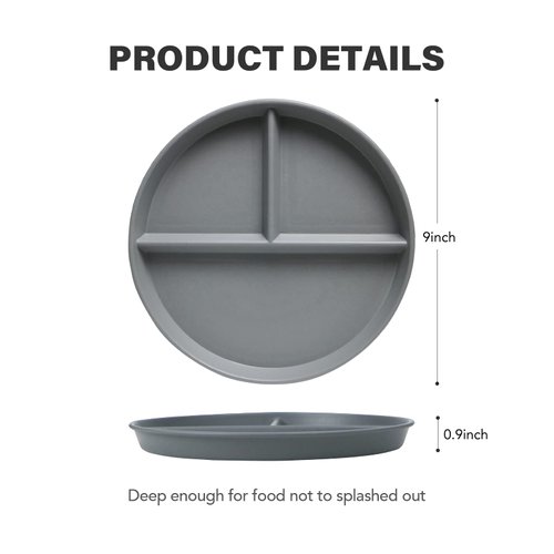 greenandlife 9 Inch (4PCS) Unbreakable Divided Plates for Kids Adults, Dishwasher & Microwave Safe Compartment Plates, Lightweight Reusable Plastic Portion Control Plates, BPA Free and Healthy