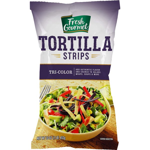 Fresh Gourmet Tri | Color Tortilla Strips | 1 Pound | Low Carb | Crunchy Snack and Salad Topper