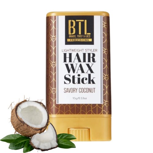 BTL Lightweight Styler Hair Wax Stick - Instant Texturing, Strong Hold, Precision Sculpting for All Hair Styles - Ideal for Braids, Twists, Ponytails, Tapers & Spikes - Portable and Easy-to-Use Hair Styling Wax (Savory Coconut)