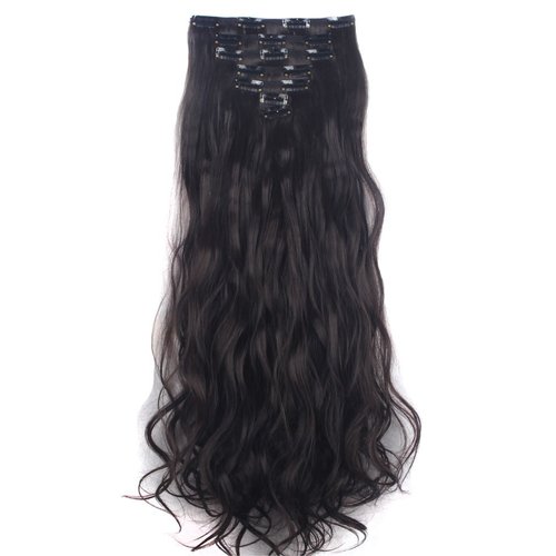 LELINTA 7Pcs 16 Clips 24 Inch Wavy Curly Full Head Clip in on Double Weft Hair Extensions Dark Brown