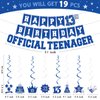 HTDZZI 13th Birthday Decorations for Boys Girls Navy Blue, Pre-Strung Official Teenager Happy 13th Birthday Banner Backdrop Hanging Swirls, 13 Years Old Birthday Party Sign Decor Supplies Kit