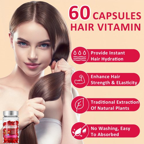 LADDYFOX 60 Pcs Hair Vitamin Oil Capsule, Hair Treatment Serum Enriched with Moroccan Oil, Macadamia Oil, Avocado Oil, Vitamins A C E Pro B5, No Rinse and Safe，Suitable for All Hair Types