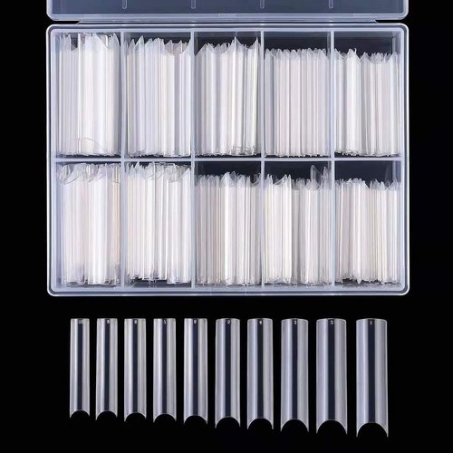 Yimart Long C Curved False Nail Tips - C Curved Nail Tips - Long C Curve False Nails - 200pcs/box XL C Curve Fake Nails Premium Square French Acrylic Nail Tips (Clear With Box)