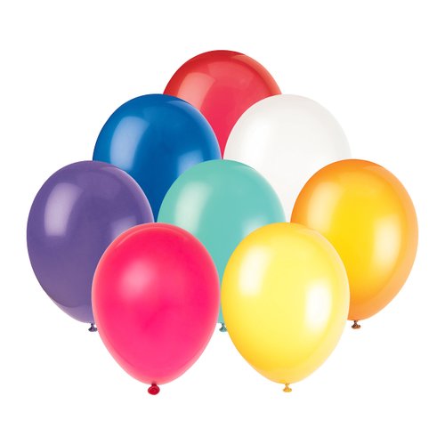 Unique Solid Party Latex Balloons, 12", Assorted Colors