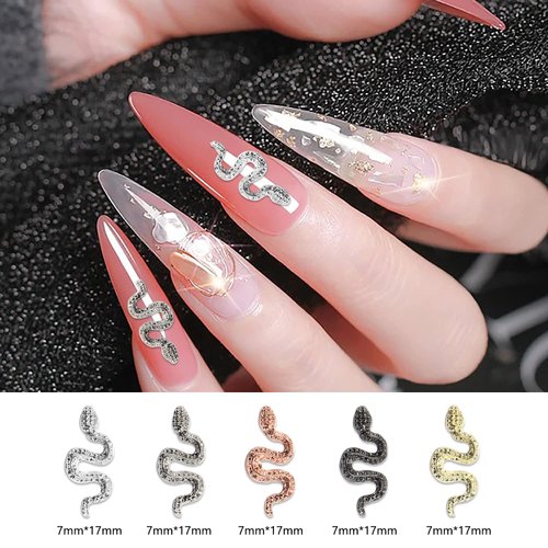 WOKOTO 50Pcs Small Snake Nail Charms For Acrylic Nails Gold Silver Black Rose Gold 3d Snakes For Nails Metal Nail Art Charms For Women Nail Art 3d Jewelrys Nail Snakes Charms Studs Nail Accessory