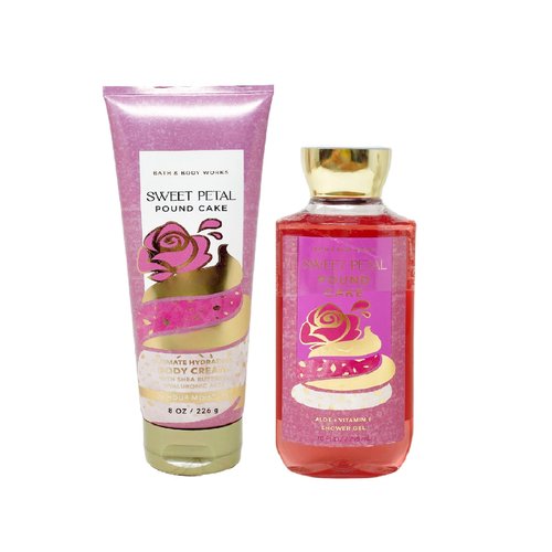 Generic Bath and Body Work Sweet Petal Pound Cake - Duo Gift Set - Body Cream and Shower Gel