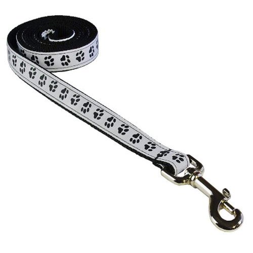 Small Black/Wht. Puppy Paws Dog Leash: 3/4" wide, 4ft length - Made in USA.