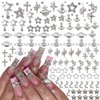120+ Pcs Star Nail Charms Rhinestones Gems, Silver Star Planet Cross Nail Art Decorations Shiny Jewelry for Acrylic Nail Accessories for Women Girl Manicure DlY Crafts Supplies