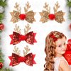 Vpsdkag 4 Pcs Christmas Hair Clips Glitter Antler Bow Hair Clips Christmas Bow Christmas Headwear for Girls